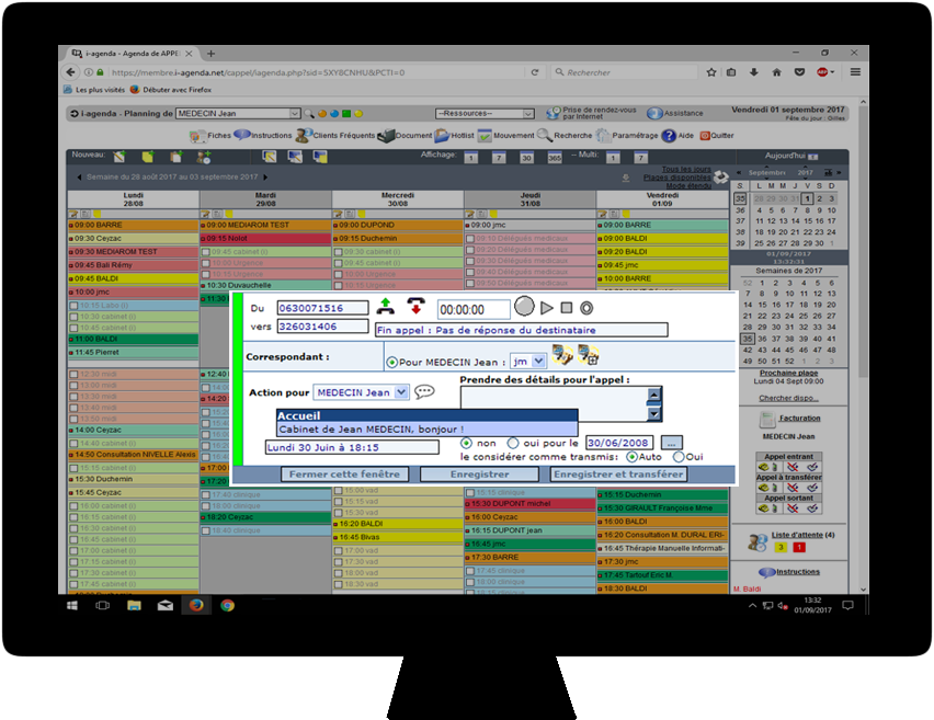Interface i-agenda Téléphonie