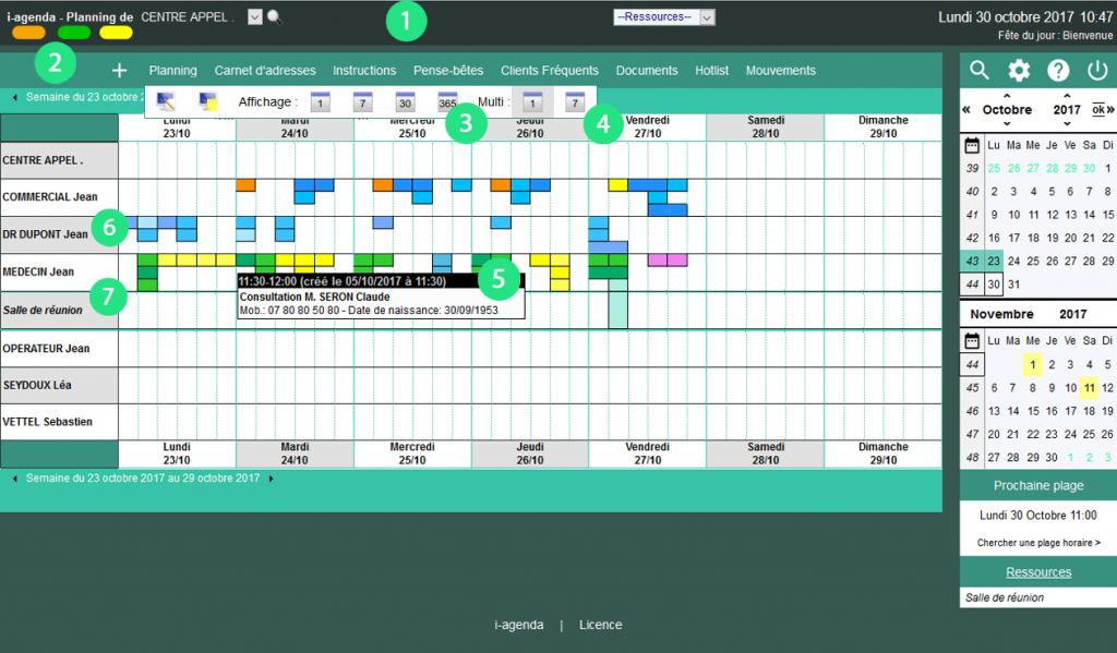 Visualisation du planning hebdomadaire en vue multi-utilisateurs