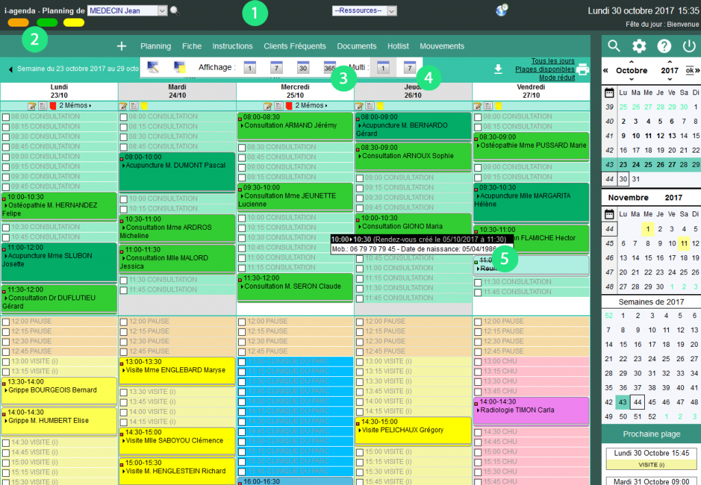 Visualisation du planning hebdomadaire en vue simple utilisateur