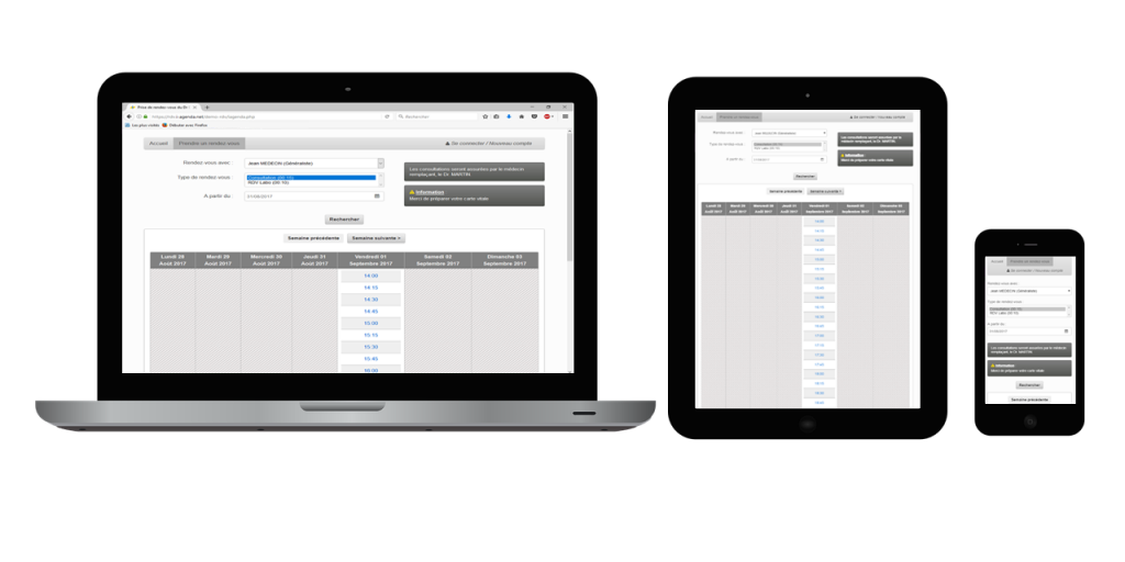 Prise de rendez-oous par Internet multi-écrans (responsive)